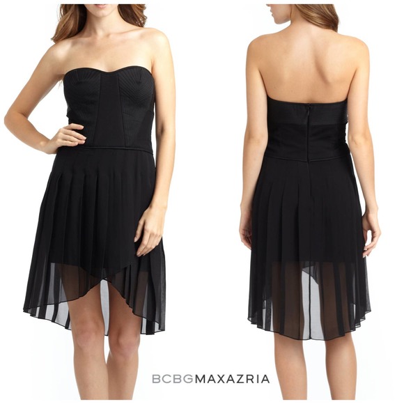 BCBG Black Strapless Corset Silk Chiffon Hi-Low Dress 4 - Picture 2 of 8